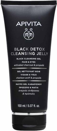 APIVITA - Black Detox Cleansing Jelly Face  Eyes Gel Καθαρισμού Προσώπου Με Ενεργό Άνθρακα & Πρόπολη 150ml