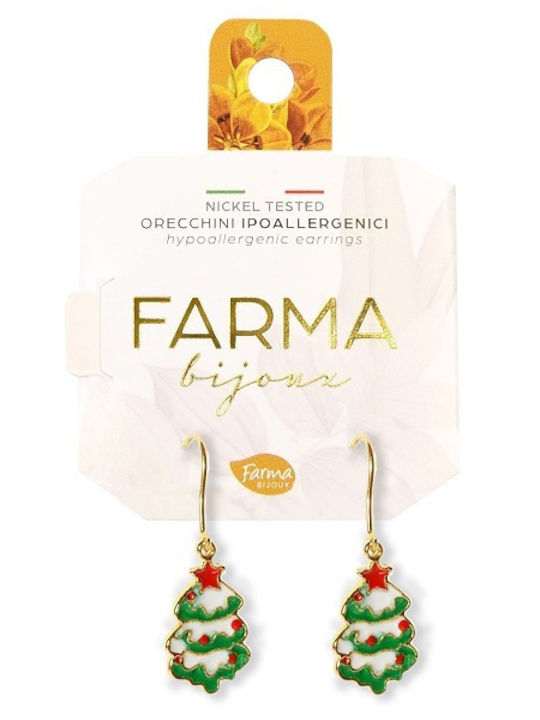 FARMA BIJOUX - Υποαλλεργικά Σκουλαρίκια Κρεμαστά Χριστουγεννιάτικα Δέντρα 25mm (XM06) 1 Ζευγάρι