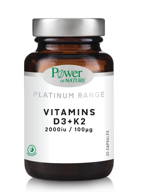 POWER HEALTH - Platinum Range Vitamins D3 & K2 2000iu/100mg Συμπλήρωμα Διατροφής με Βιταμίνη D3 & K2 30caps