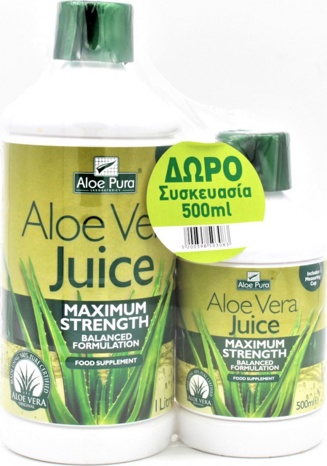 OPTIMA  - Πακέτο Προσφοράς με Aloe Vera Juice Maximum Strength, 1lt & Δώρο Aloe Vera Juice Maximum Strength, 500ml