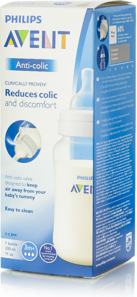AVENT - Πλαστικό Μπιμπερό Natural Κατά των Κολικών με Θηλή Σιλικόνης 330ml για 0+ μηνών
