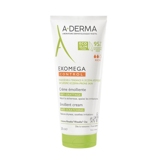 A-DERMA - Exomega Control Emollient Cream Ενυδατική Κρέμα Ανάπλασης Σώματος για Ξηρές Επιδερμίδες 200ml