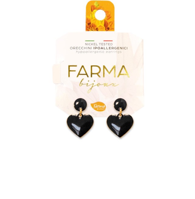 FARMA BIJOUX - Υποαλλεργικά Σκουλαρίκια Κρεμαστές Μαύρες Καρδιές 20,0mm (BEPS18) 1 Ζευγάρι