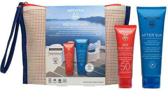 APIVITA - Promo Bee Sun Safe Anti-Spot & Anti-Age Defence Tinted Face Cream - Αντηλιακή Κρέμα με Χρώμα για Πανάδες & Ρυτίδες SPF50 50ml & Δώρο After Sun Face & Body Gel-Cream 100ml & Νεσεσέρ