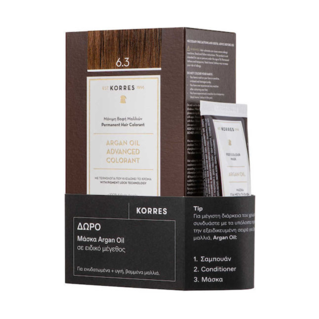 KORRES - Promo Argan Oil Advanced Colorant Βαφή Μαλλιών 6.3 Ξανθό Σκούρο Μελί 50ml & ΔΩΡΟ Μάσκα Argan Oil σε Ειδικό Μέγεθος 40ml