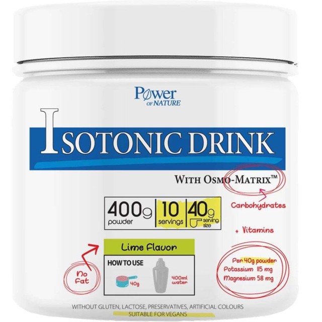 POWER HEALTH - Isotonic Drink Powder  Συμπλήρωμα Διατροφής με Υδατάνθρακες, Βιταμίνες & Ηλεκτρολύτε με Γεύση Lime 400g