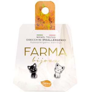 FARMA BIJOUX - Υποαλλεργικά Σκουλαρίκια Γατάκια Μαύρο-Ασπρο 10mm (SA510) 1 Ζευγάρι
