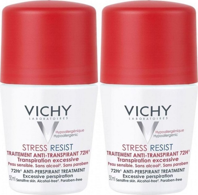 VICHY - Déodorant Stress Resist Εντατική Αποσμητική Φροντίδα 72h - Roll-on Roll On, 2pack -50% Promo