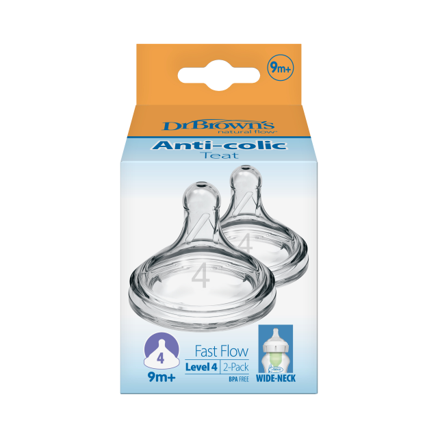 DR. BROWNS - Natural Flow Anti-Colic Nipple Θηλές Σιλικόνης για Μπιμπερό με Φαρδύ Λαιμό Επίπεδο 4 Γρήγορη Ροή WN4201 2τμχ
