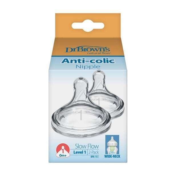 DR. BROWNS - Natural Flow Anti-Colic Nipple Θηλές Σιλικόνης για Μπιμπερό με Φαρδύ Λαιμό Επίπεδο 1 για 0-3m Αργή Ροή WN1201 2τμχ