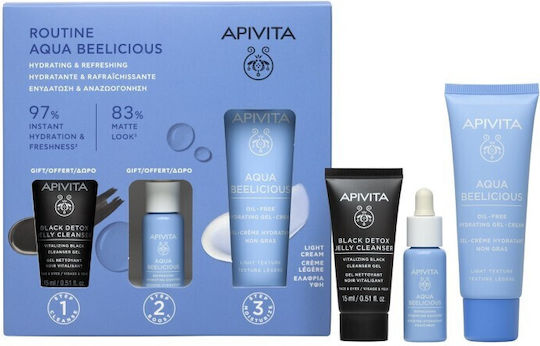 APIVITA - Promo Hydrating & Refreshing Routine Aqua Beelicious - Black Detox Cleansing Jelly 15 ml & Aqua Beelicious Refreshing Hydrating Booster 10ml & Aqua Beelicious Hydrating Cream-Gel Ελαφριάς Υφής 40ml
