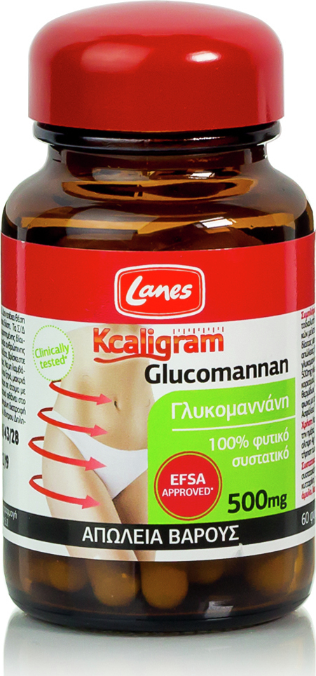 LANES - Kcaligram Glucomannan 500mg Συμπλήρωμα Διατροφής με Γλυκομαννάνη για την Βελτίωση Σιλουέτας, 60caps