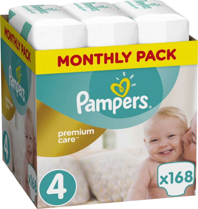 PAMPERS - Premium Care Μέγεθος 4 [9-14kg] Monthly Pack 168 Πάνες