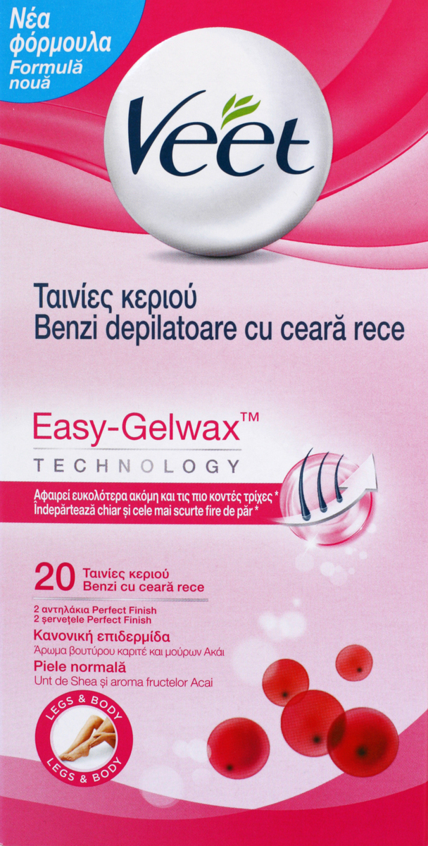 VEET - Easy Gel Ταινίες Αποτρίχωσης Ποδιών Κρύο Κερί για Κανονικές Επιδερμίδες 20Τμχ