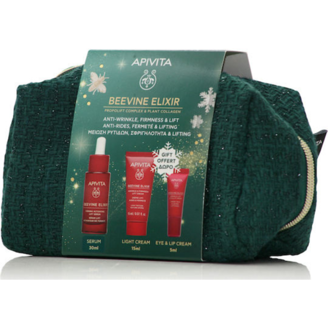 APIVITA - Promo Beevine Elixir Propolift Complex & Plant Collagen Beevine Elixir Lift Serum 30ml & Beevine Elixir Lift Cream Light Αντιρυτιδική Κρέμα Ελαφριάς Υφής 15ml & Beevine Elixir Eye & Lip Cream 5ml & νεσεσέρ
