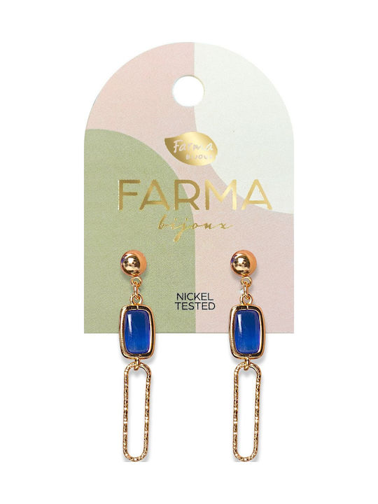 FARMA BIJOUX - Υποαλλεργικά Σκουλαρίκια Κρεμαστά Μπλε Χαλαζίας (PG25) 45mm 1 Ζευγάρι