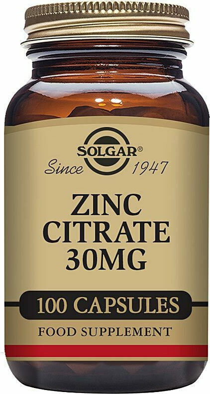 SOLGAR - Zinc Citrate 30mg Συμπλήρωμα Κιτρικού Ψευδάργυρου 100vcaps