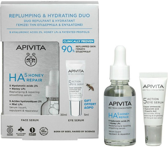 APIVITA - Promo Replumping & Hydrating Duo HA5 Honey Repair Serum με 5 Υαλουρονικά Οξέα 2% & Honey LPs 30ml & Δώρο 5 Action Eye Serum 5ml