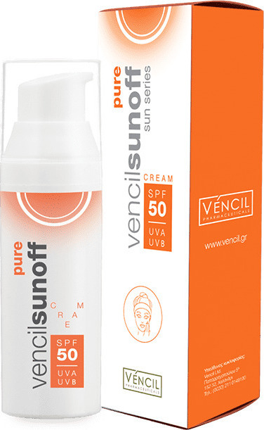 VENCIL -  Sun Sunoff Pure Cream SPF50 Αντιηλιακή Κρέμα Προσώπου Ανθεκτική στο Νερό για Όλους τους Τύπους Επιδερμίδας, 50ml
