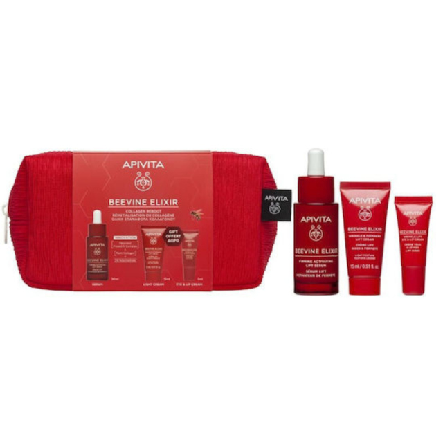 APIVITA - Promo Beevine Elixir Collagen Reboot BeeVine Elixir Serum Ορός προσώπου 30ml & Δώρο Beevine Elixir Αντιρυτιδική Κρέμα για Σύσφιξη & Lifting Ελαφριάς Υφής 15ml & Beevine Elixir Eye & Lip Cream 5ml & Νεσεσέρ