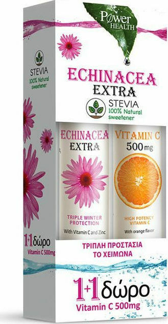 POWER HEALTH - Promo Echinacea Extra με Στέβια 20 Αναβράζοντα Δισκία - Vitamin C 500mg 20 Αναβράζοντα Δισκία