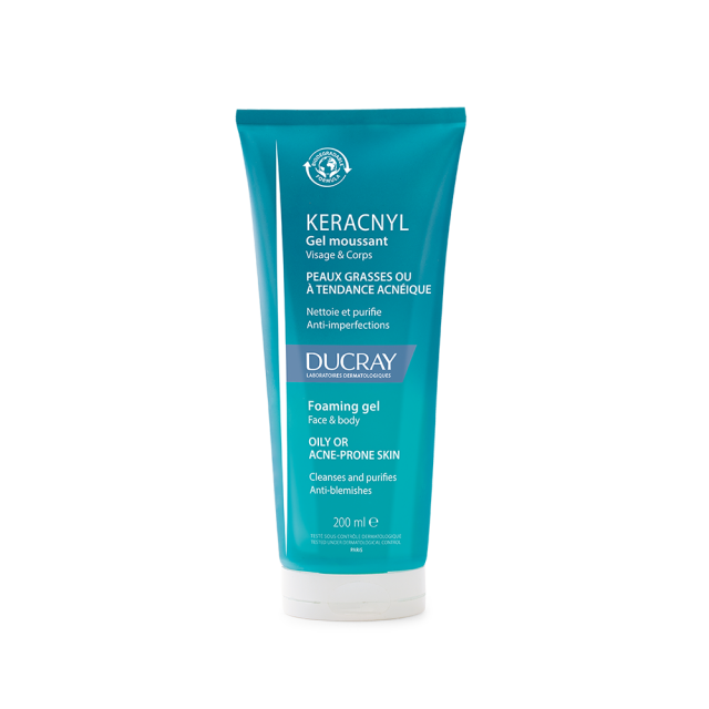 DUCRAY - Keracnyl Gel Moussant, Καθαριστικό Προσώπου/Σώματος για Λιπαρό Δέρμα με Ατέλειες 200ml