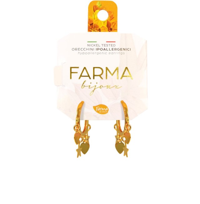 FARMA BIJOUX - Υποαλλεργικά Σκουλαρίκια Κρεμαστά Επιχρυσωμένα Με Γούρια 17,0mm (BECG558-17M) 1 Ζευγάρι