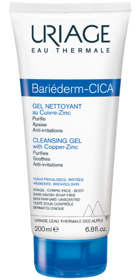 URIAGE - Bariederm-CICA Cleansing Gel au Cuivre-Zinc Καταπραϋντικό Gel Καθαρισμού 200ml