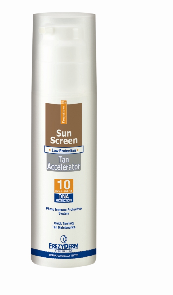 FREZYDERM - Sun Screen Tan Accelerator SPF10 Αντηλιακό για Πρόσωπο - Σώμα με Επιταχυντές Μαυρίσματος 150ml