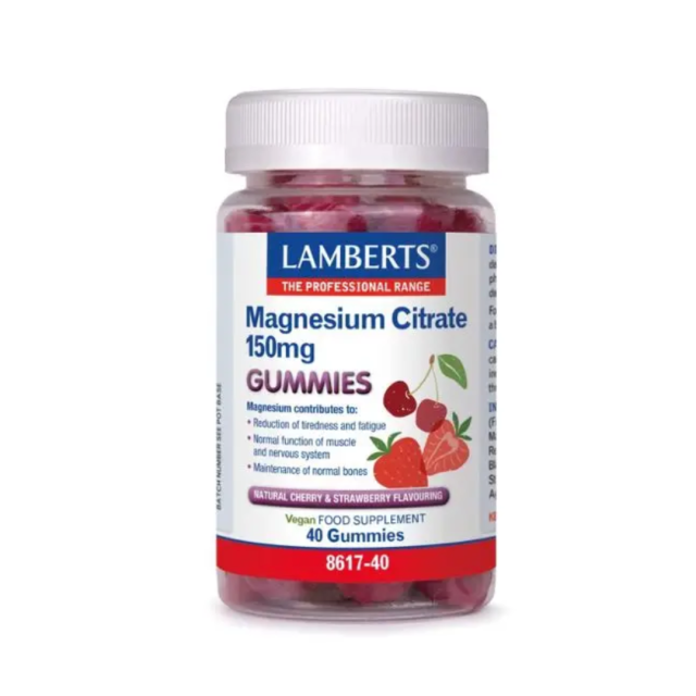 LAMBERTS - Magnesium Citrate 150 mg Gummies - Συμπλήρωμα Διατροφής με Μαγνήσιο, 40 Ζελεδάκια