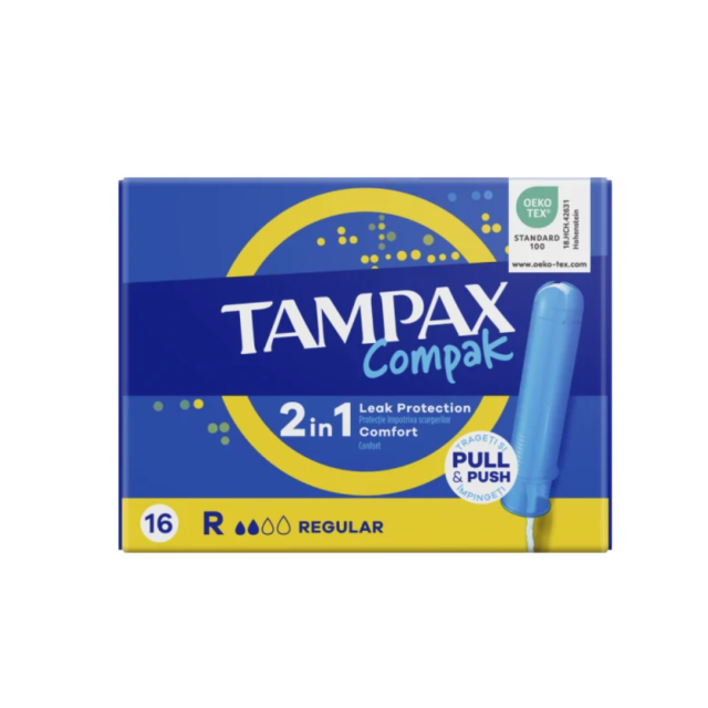 TAMPAX - Compak Regular Ταμπόν για Ελαφριά έως Μέτρια Ροή 16 Τεμάχια
