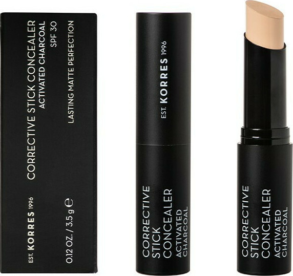 KORRES - Activated Charcoal Corrective Stick Concealer SPF30 ACS1 Διορθωτικό Concealer Υψηλής Κάλυψης 3,5ml