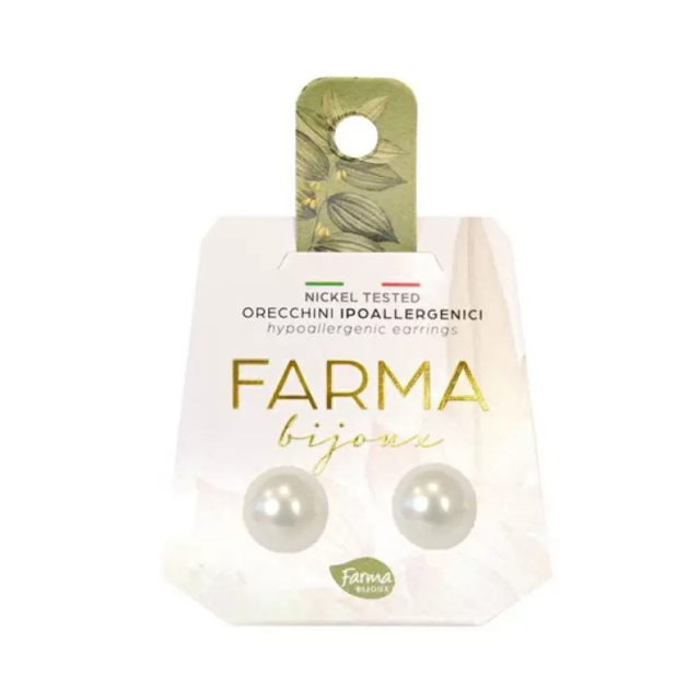 FARMA BIJOUX - Υποαλλεργικά Σκουλαρίκια Λευκές Πέρλες 8mm 1 Ζευγάρι