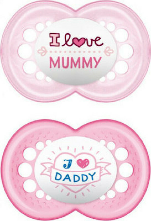 MAM - Πιπίλα Original I Love Mummy & Daddy Σιλικόνης Pink/Fuchsia 16m+ 2τμχ