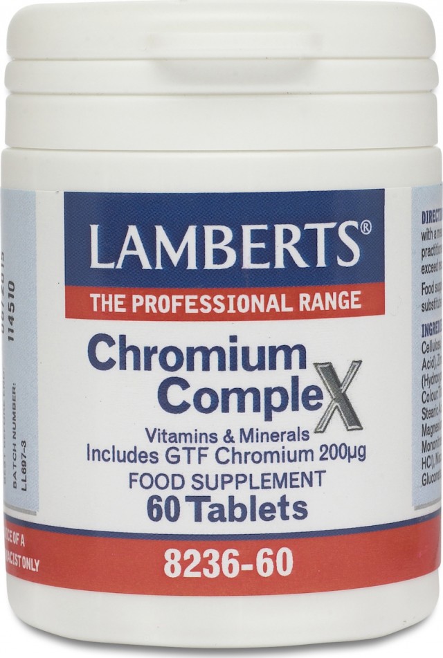 LAMBERTS - Chromium Complex 200mg,  Συμπλήρωμα Διατροφής με Χρώμιο 60tabs