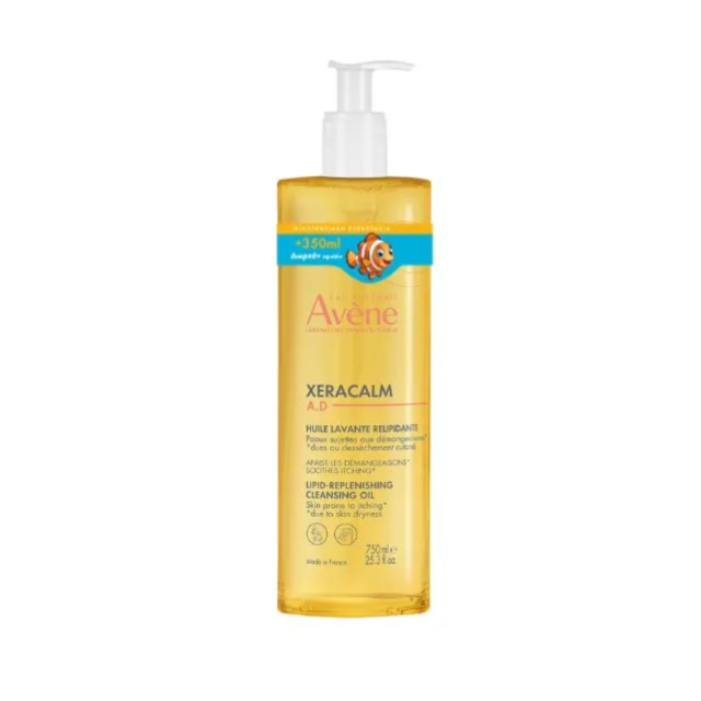 AVENE - Xeracalm A.D Huile Λάδι Καθαρισμού Επαναλιπίδωσης για το Πρόσωπο & το Σώμα & το Τριχωτό Κεφαλής για Πολύ Ξηρό Δέρμα με Τάση Εκζέματος 750 ml (400 ml + 350 ml Δωρεάν)