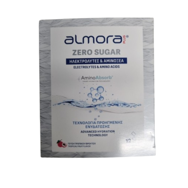 ALMORA PLUS - Zero Sugar Amino Absorb - Ηλεκτρολύτες & Αμινοξέα με γεύση Τροπικού Φρούτου 12 Φακελίδια