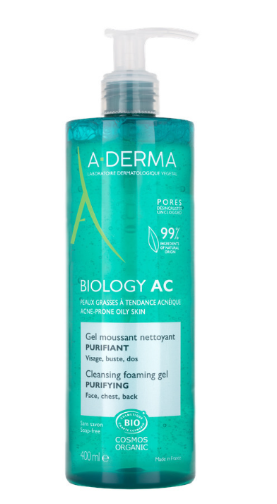 A-DERMA - Biology AC Cleansing Foaming Gel, Αφρώδες Gel Καθαρισμού για Ακνεϊκά Δέρματα, Πρόσωπο, Στέρνο & Πλάτη 400ml