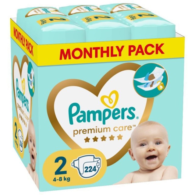 PAMPERS -  Premium Care Πάνες Μέγεθος 2 (4-8 kg) Monthly Pack 224 Πάνες