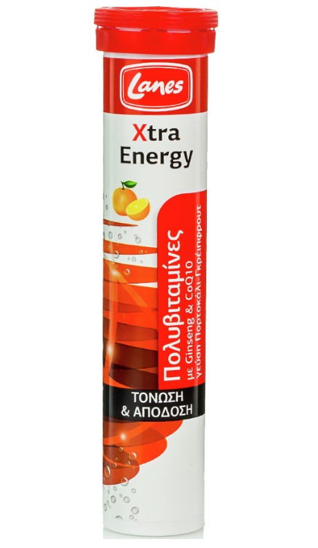 LANES - Xtra Energy Πολυβιταμίνες με Ginseng & CoQ 10 Γεύση Πορτοκάλι 20 Αναβράζουσες Ταμπλέτες