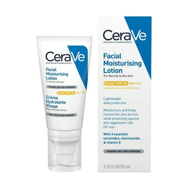 CERAVE - Facial Moisturising Ενυδατική Λοσιόν Προσώπου με SPF50 για Κανονικές/Ξηρές Επιδερμίδες 52ml