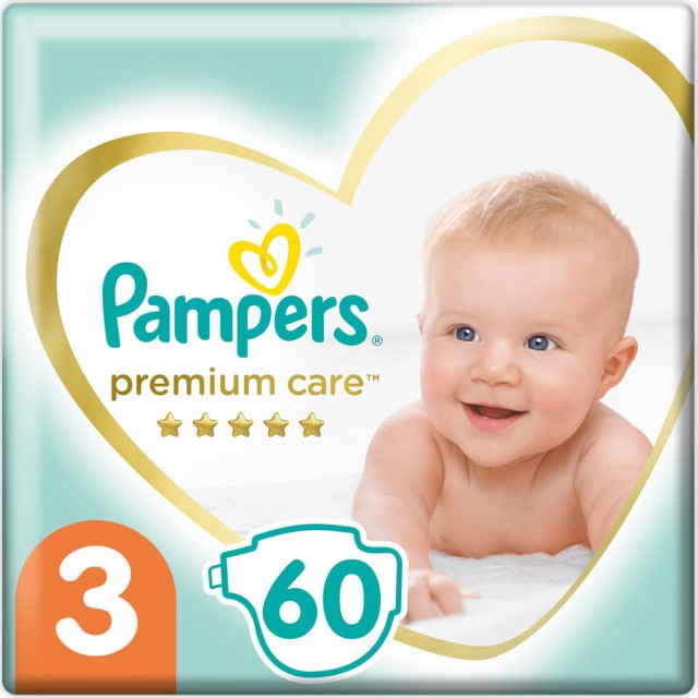 PAMPERS - Premium Care Νο3 (6-10kg) Βρεφικές Πάνες 60τμχ
