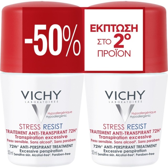 VICHY - Promo Deodorant 72h Stress Resist Roll-on Αποσμητικό Πολύ Έντονη Εφίδρωση 2 X 50ml