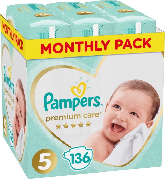 PAMPERS - Premium Care Μέγεθος 5 (11-18kg) Monthly Pack 136 Πάνες