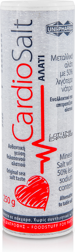 UNI-PHARMA - CardioSalt Μεταλλικό Αλάτι με 50% λιγότερο Νάτριο, 250gr