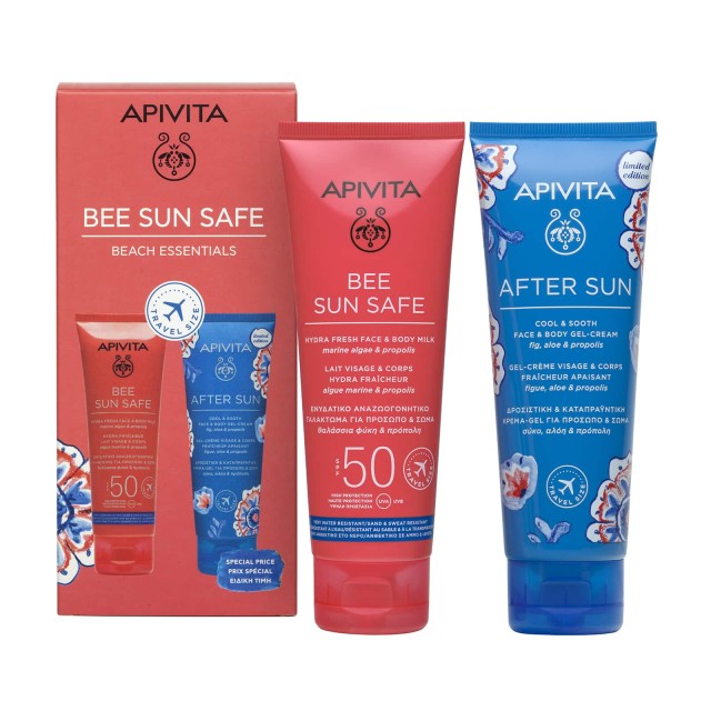 APIVITA - Promo Bee Sun Safe Beach Essentials Αντηλιακό Ενυδατικό Γαλάκτωμα Για Πρόσωπο & Σώμα SPF50 100ml & After Sun Limited Edition Travel Size 100ml