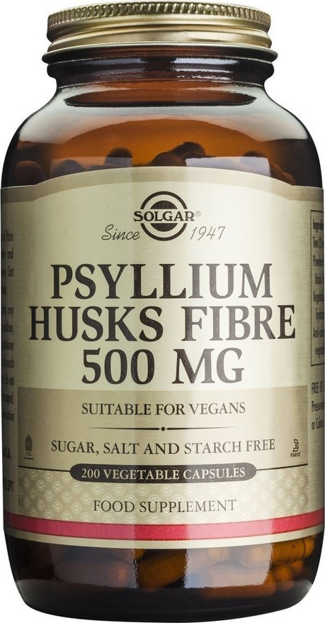 SOLGAR - Psyllium Husks Fibre Caps 500mg, Συμπλήρωμα Διατροφής με Ψύλλιο 200 φυτικές κάψουλες