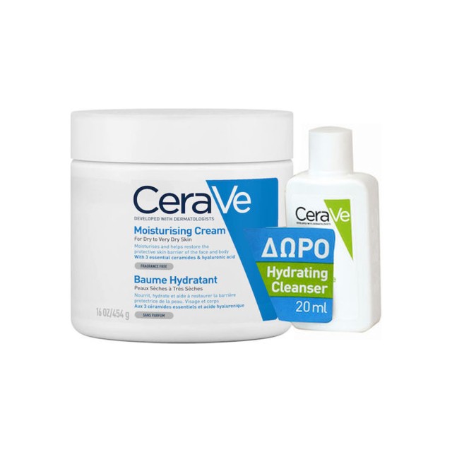 CERAVE - Promo Moisturising Cream Ενυδατική Κρέμα για Ξηρό - Πολύ Ξηρό Δέρμα 454gr & Δώρο Hydrating Cleanser 20ml