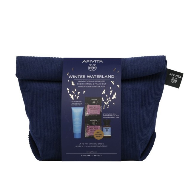 APIVITA Promo Winter Waterland Aqua Beelicious Κρέμα Πλούσιας Υφής με Λουλούδια & Μέλι 40ml & Δώρο Μάσκα Προσώπου Ροζ Άργιλος 2x8ml & Μίνι Λοσιόν Ενυδάτωσης κατά των Ατελειών με Λουλούδια & Μέλι & Πρεβιοτικά 20ml
