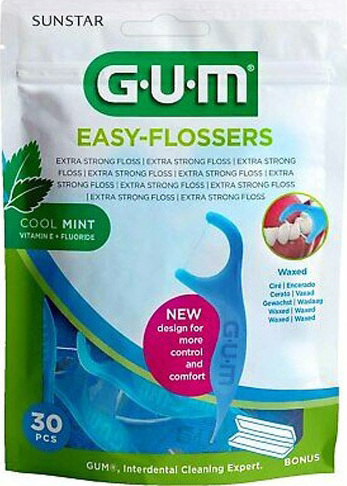 GUM - Easy Flossers 890 Οδοντικό Νήμα σε Διχάλες Cool Mint Ελαφρώς Κερωμένο 30τμχ